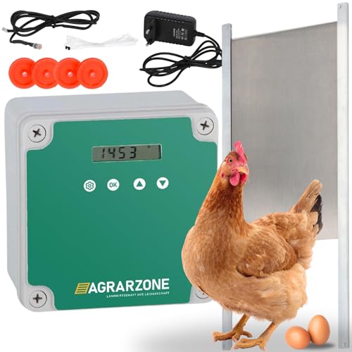 Agrarzone Automatische Hühnerklappe Batterie mit Schieber 22 x 33 cm - Hühnertür mit...