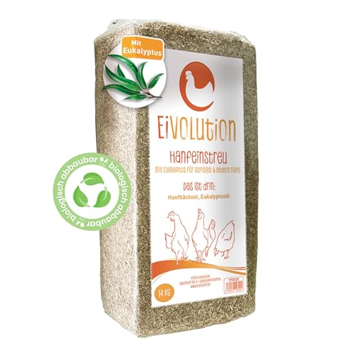 eivolution Hanfeinstreu mit Eukalyptus | 14 KG | Für Hühner, Nager wie Meerschweinchen...